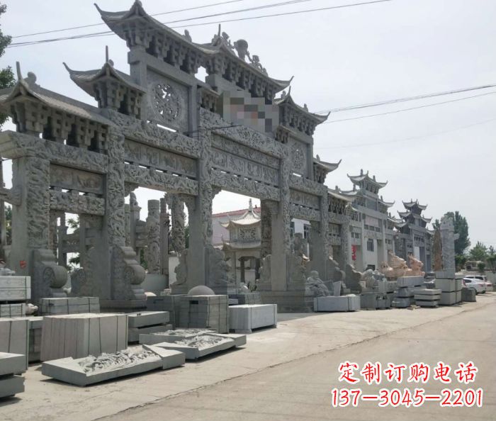 威海仿古五门石雕牌坊