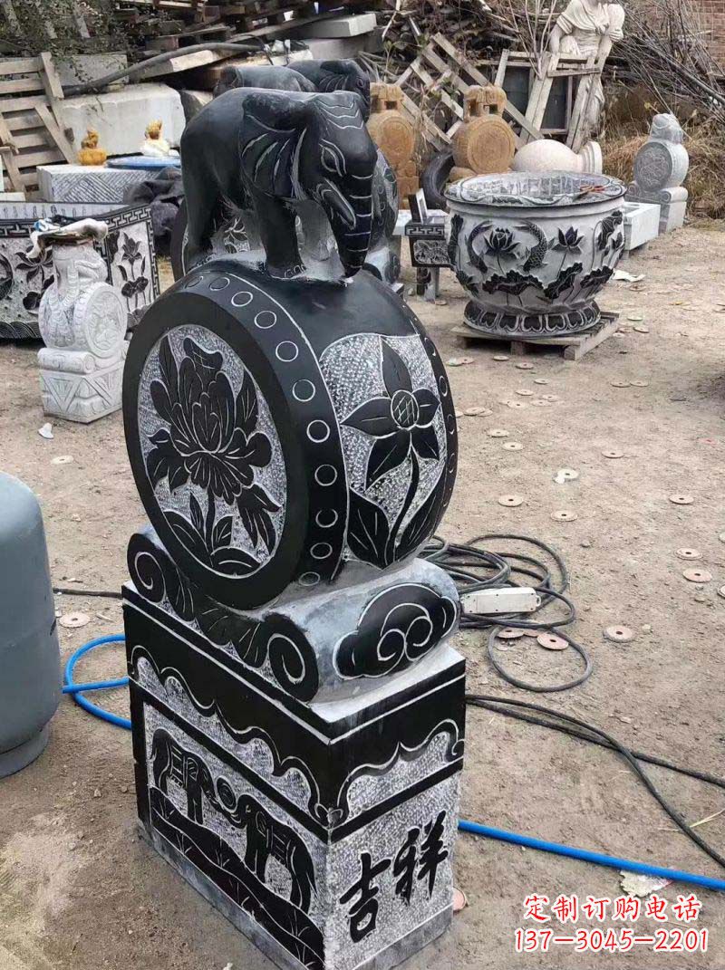 威海仿古小象抱鼓石雕塑