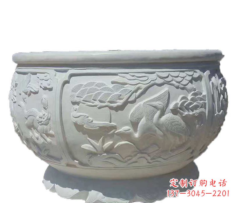 威海精美仿古鱼缸石雕花盆雕塑