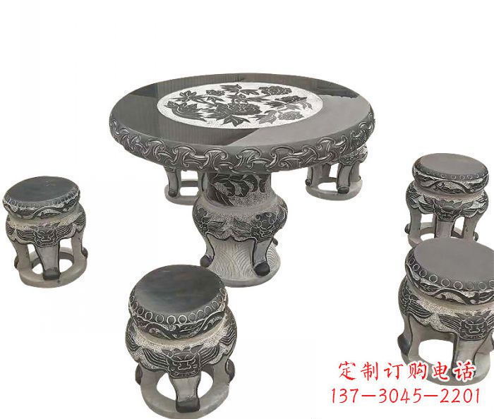 威海仿古圆形石桌凳雕塑