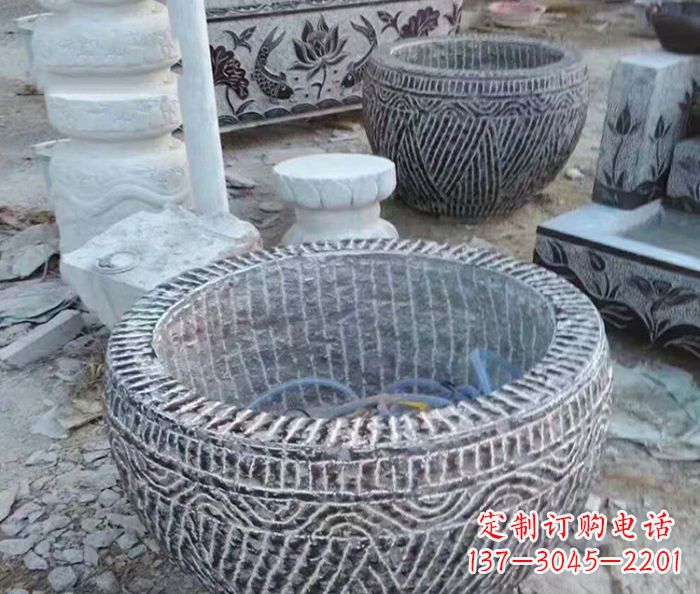 威海精美仿古石雕水缸