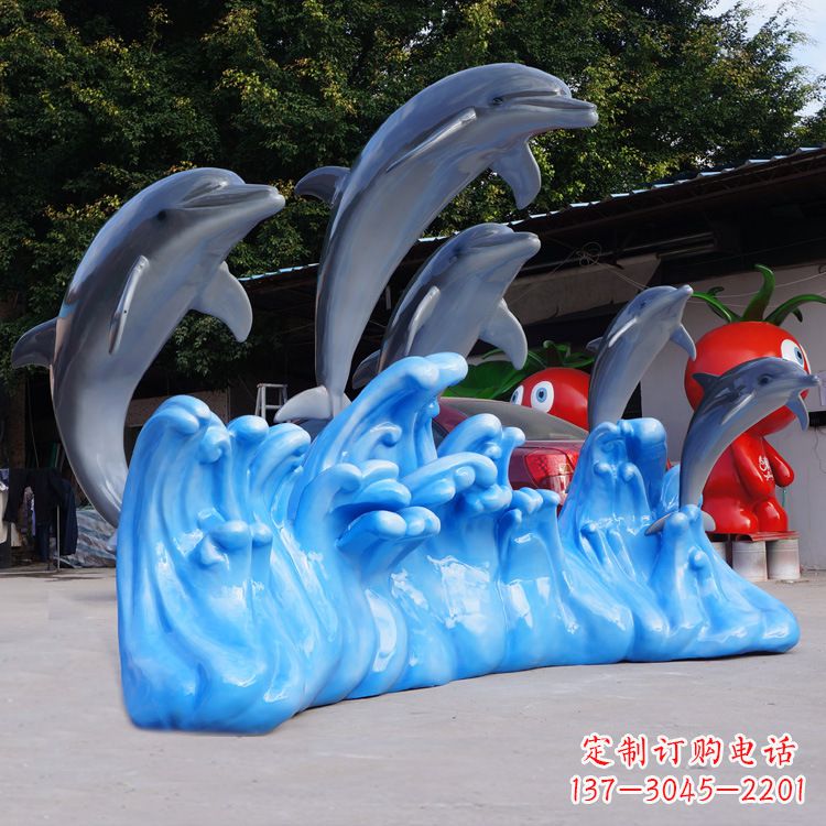 威海艺术精美的海豚玻璃钢雕塑