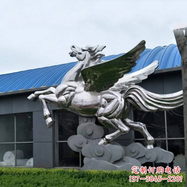威海飞马镜面不锈钢雕塑-企业景观动物标识