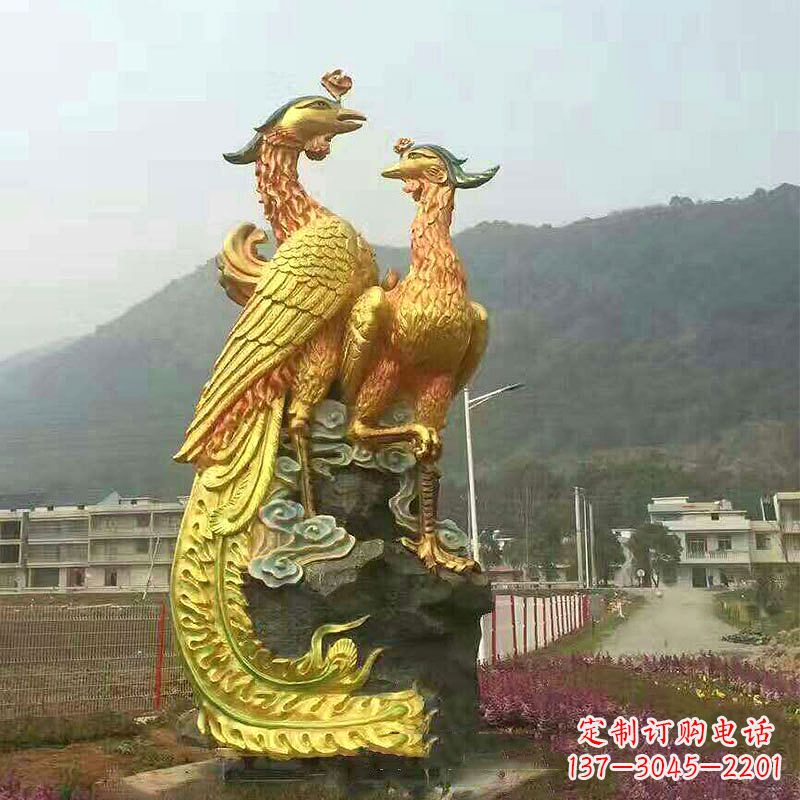 威海瑞鸟凤凰鎏金雕塑,点缀公园景区