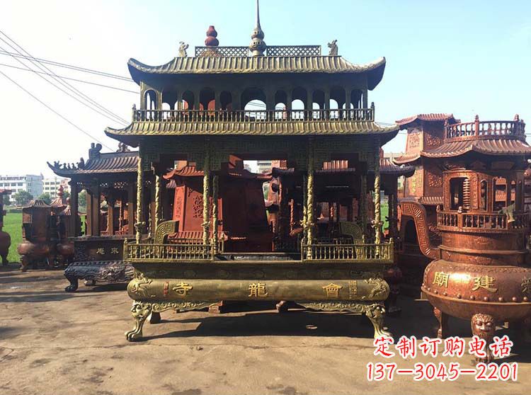 威海高浮雕螭龙纹铜香炉
