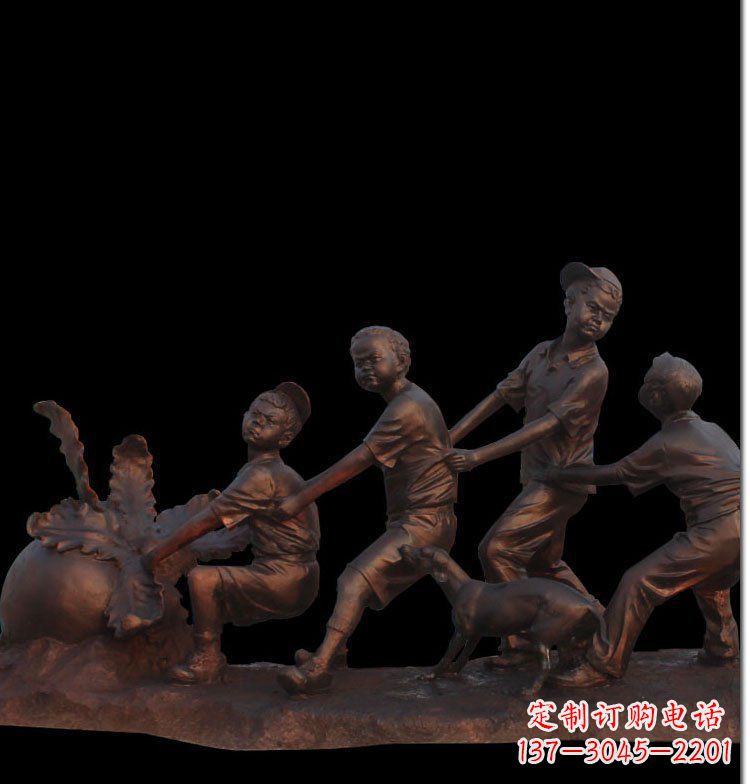 威海精美玻璃钢仿铜拔萝卜人物雕塑