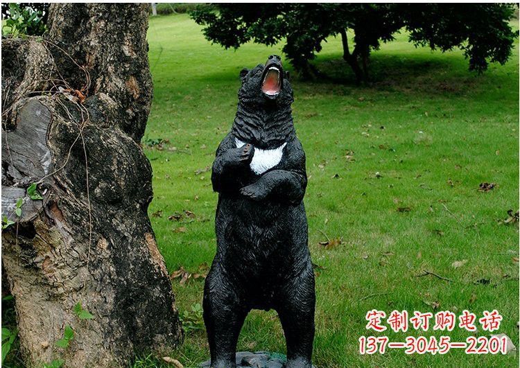 威海公园风情玻璃钢仿真黑熊雕塑