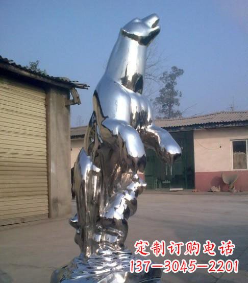 威海公园不锈钢抽象北极熊动物雕塑