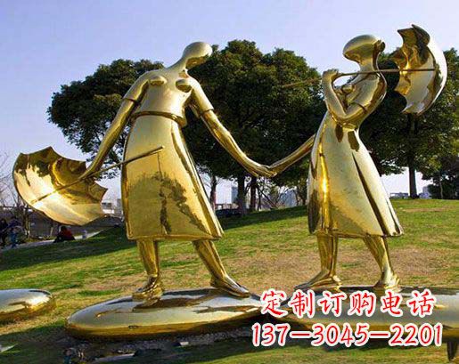 威海长伴相守,情缘两生——不锈钢抽象情侣雕塑