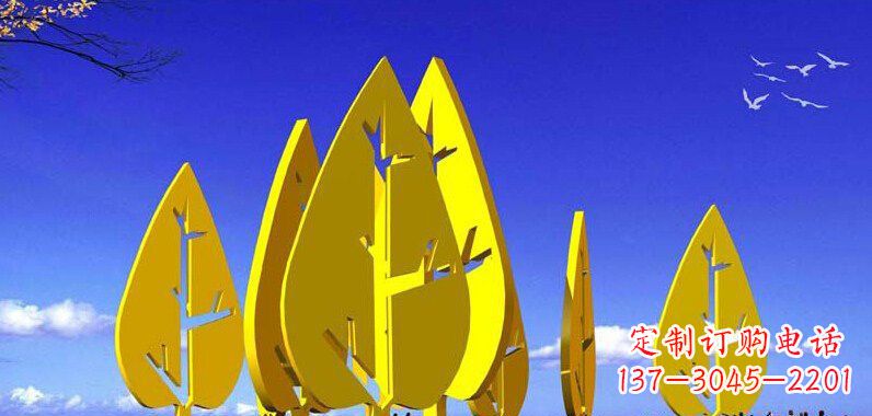 威海抽象不锈钢树叶雕塑