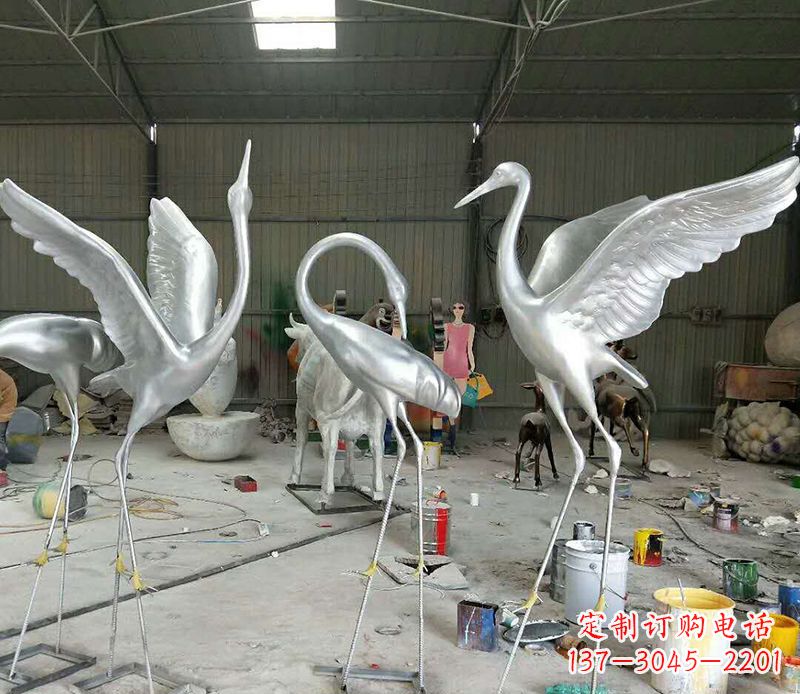 威海艺术雕刻仙鹤不锈钢雕塑