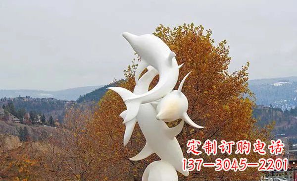 威海公园不锈钢海豚动物雕塑