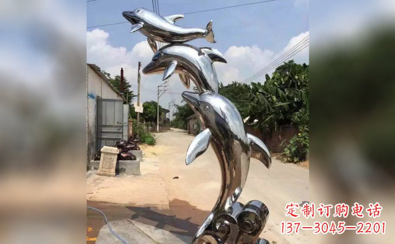 威海公园不锈钢海豚雕塑