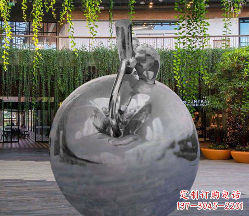 威海公园时尚不锈钢镜面苹果雕塑