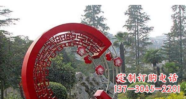 威海灵动奔放的不锈钢和梅花圆环雕塑