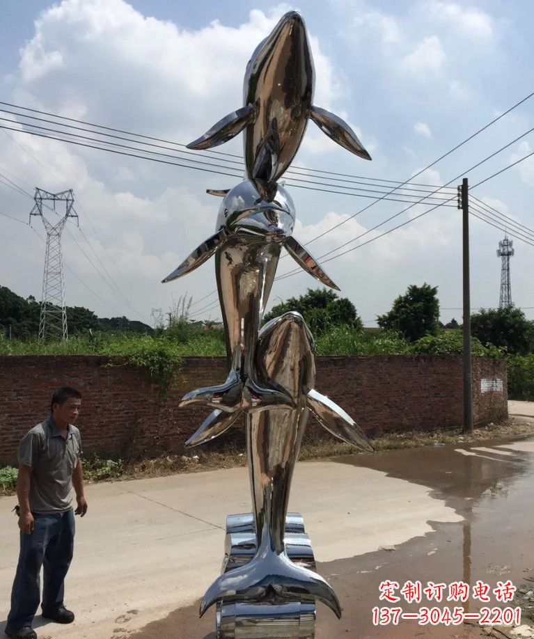 威海不锈钢跳跃海豚雕塑