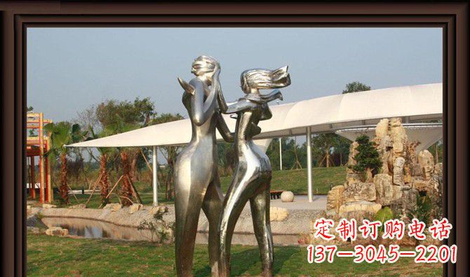 威海一对动感传情的不锈钢跳舞情侣雕塑