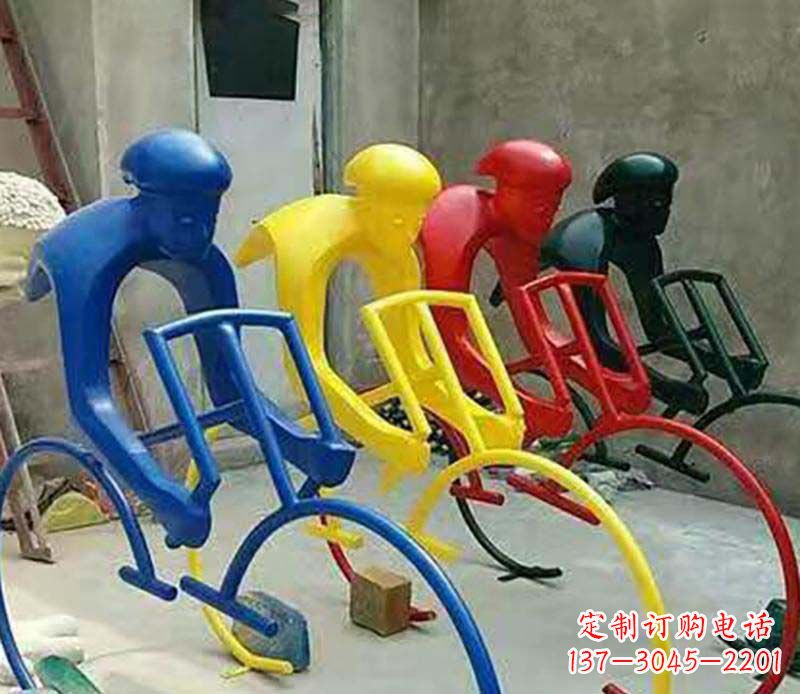 威海不锈钢自行车运动人物景观雕塑