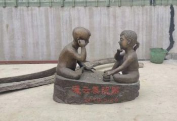 威海精美儿童下棋铜雕