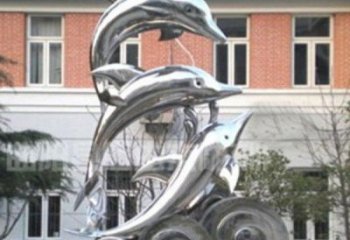 威海跳跃海豚海浪不锈钢雕塑