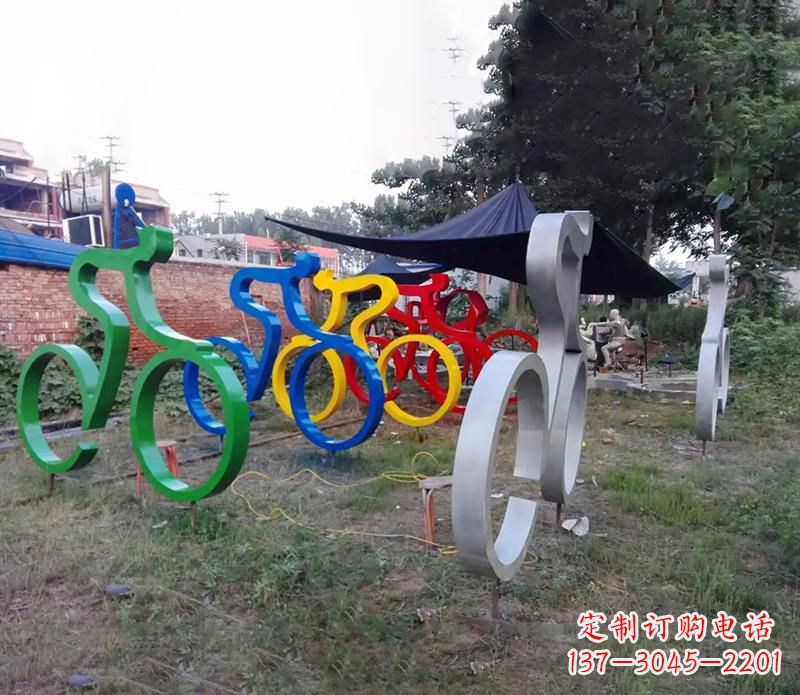 威海抽象不锈钢自行车雕塑