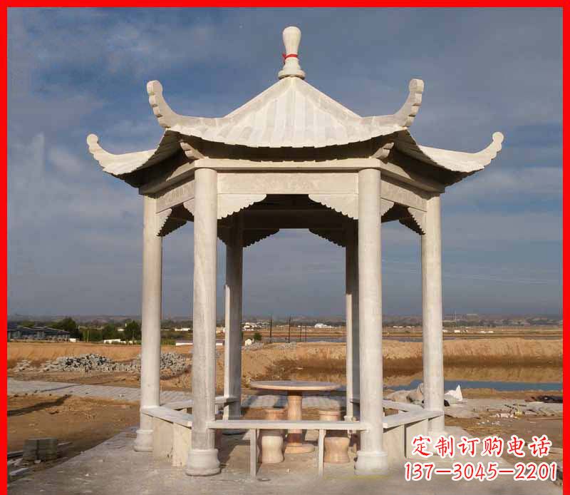 威海公园大理石六角石雕凉亭 (2)