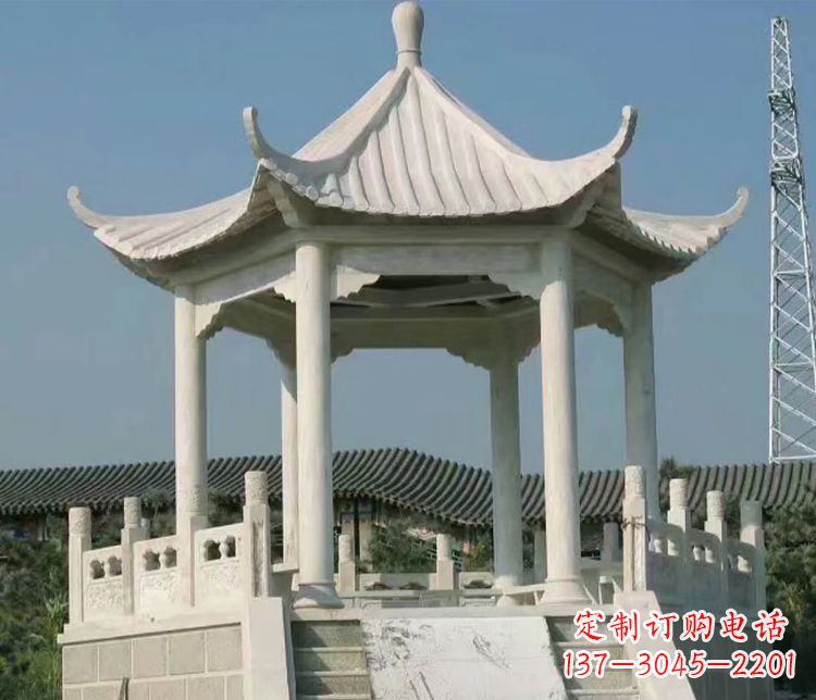 威海极具视觉冲击力的大理石六角石凉亭雕塑