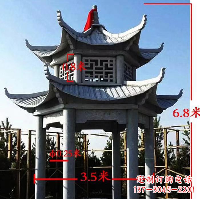 威海杰出的大理石六角石双层凉亭雕塑