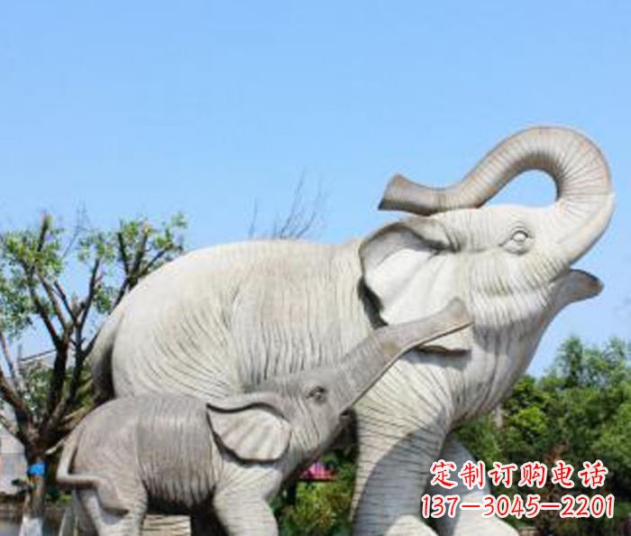 威海公园动物大理石母子象石雕