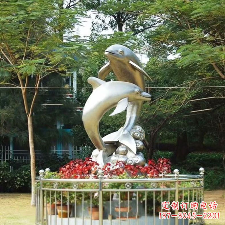 威海公园动物海豚不锈钢景观雕塑