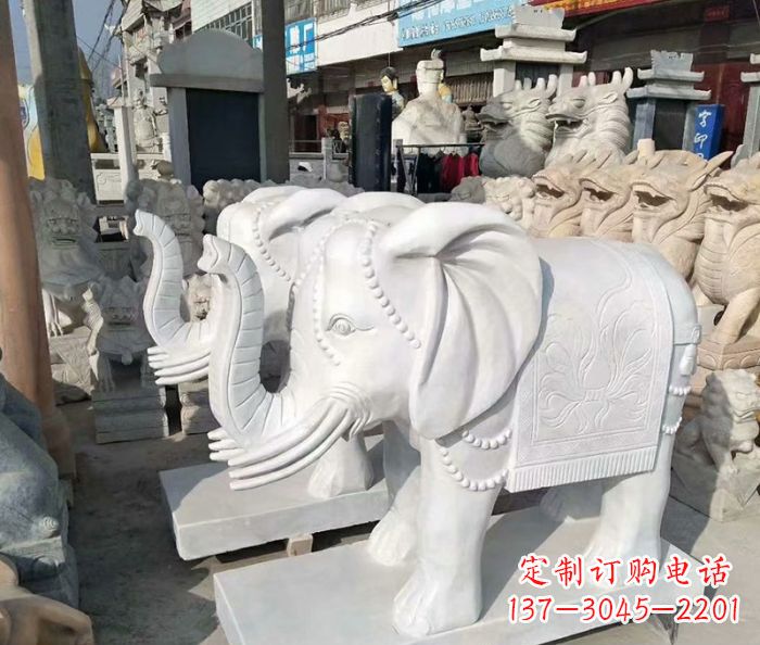 威海汉白玉大象雕塑——招财聚宝