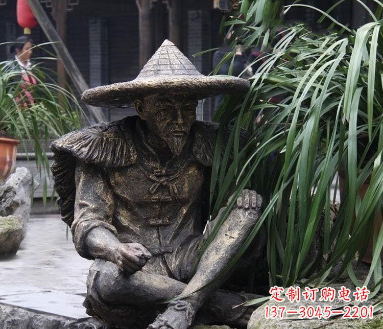 威海中领雕塑定制——古典经典“渔翁”铜雕