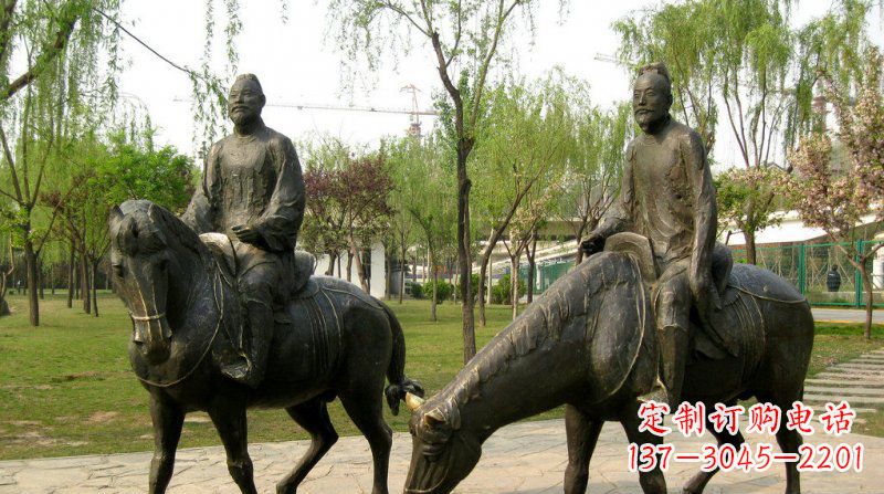 威海公园古人骑马人物铜雕