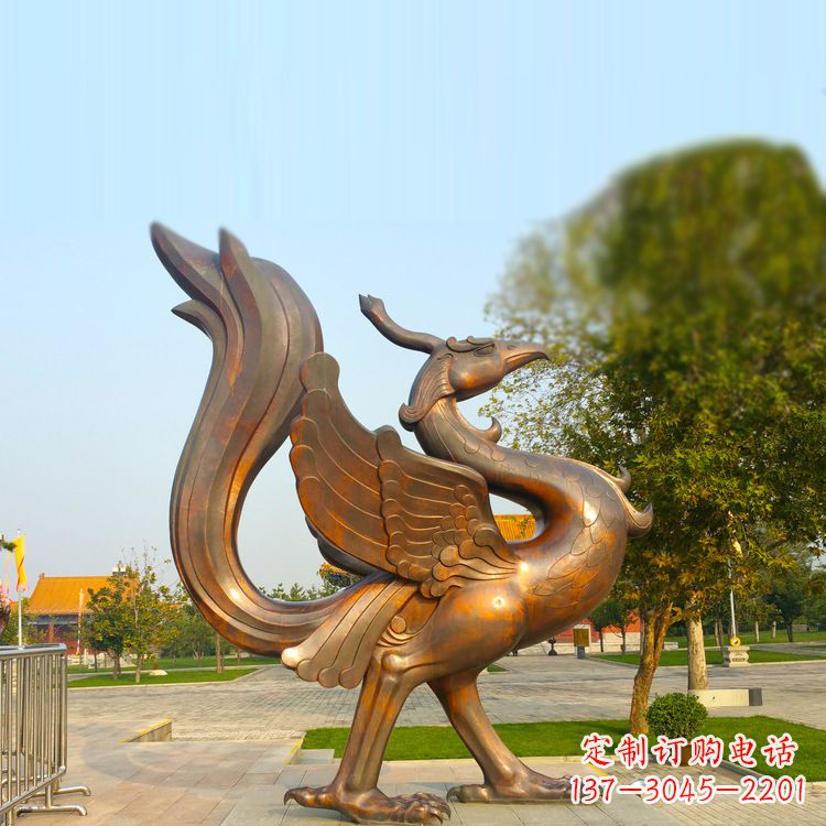 威海纯铜铸造的四灵之朱雀雕塑