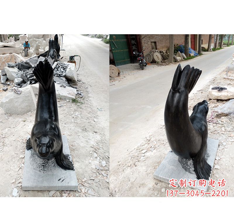 威海公园海豚景观石雕