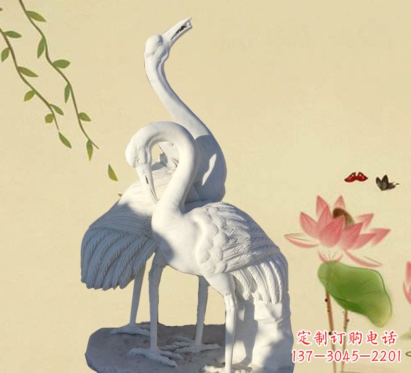 威海中领雕塑精美汉白玉仙鹤石雕