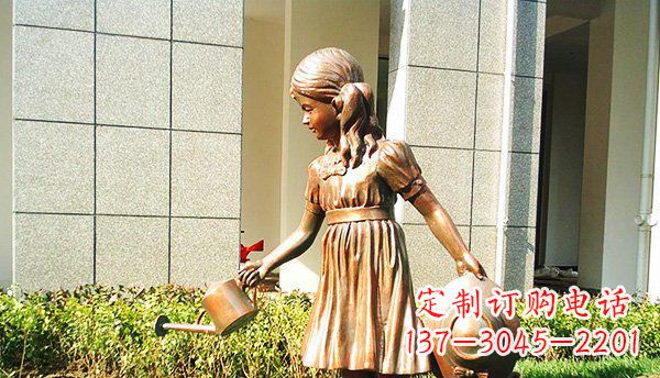 威海可爱的公园小女孩铜雕