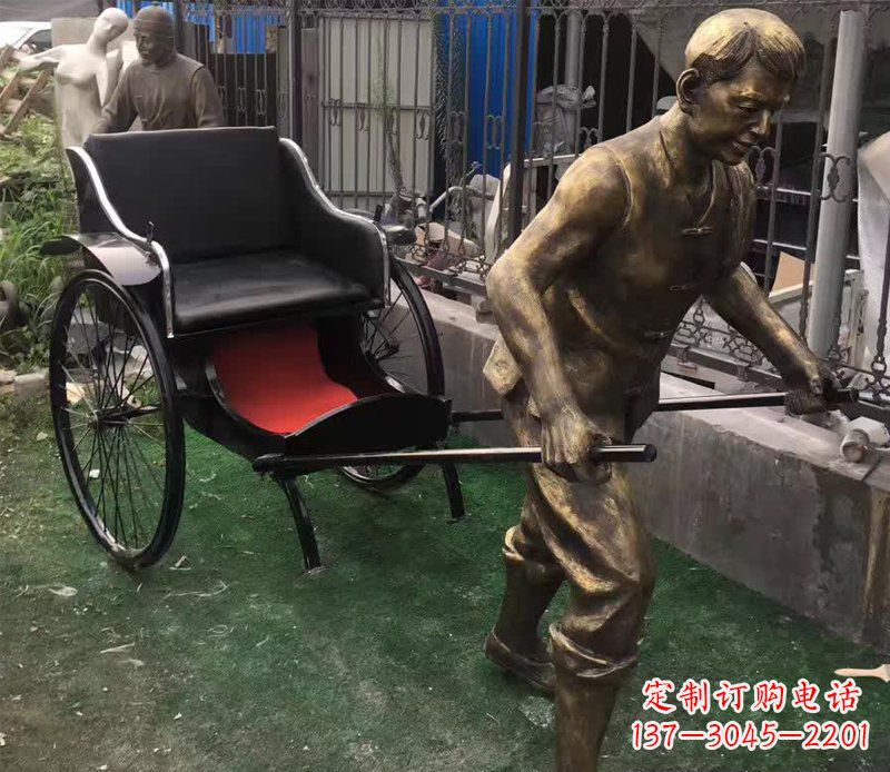 威海精美铜雕车夫人物雕塑