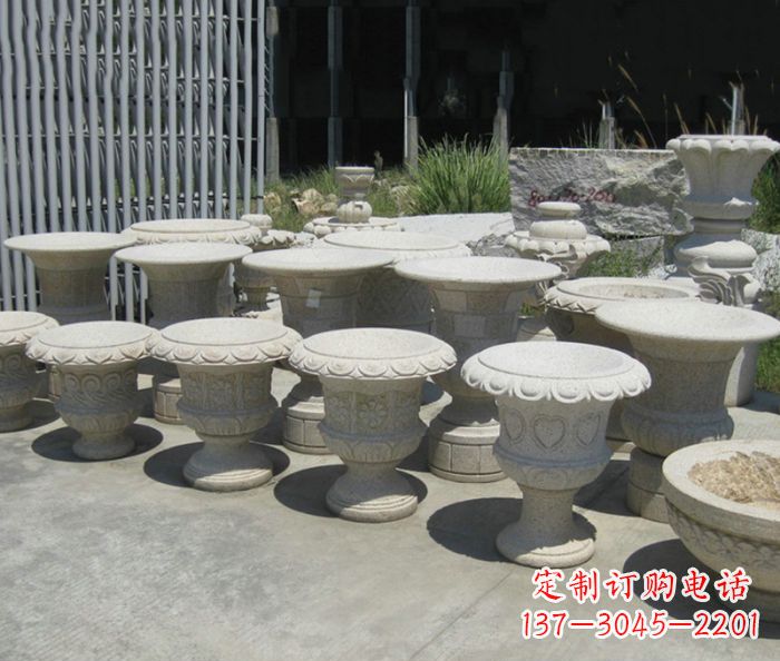 威海大理石花盆石雕艺术品
