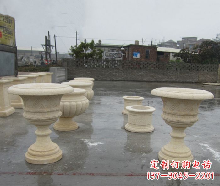 威海完美绽放——大理石花盆石雕