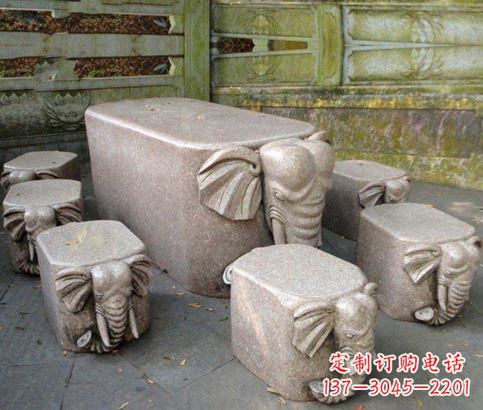 威海公园景观大理石小象桌凳石雕