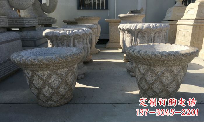 威海花篮式花盆石雕
