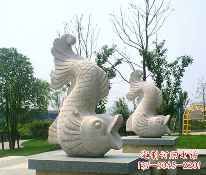 威海公园景观鲤鱼喷泉石雕