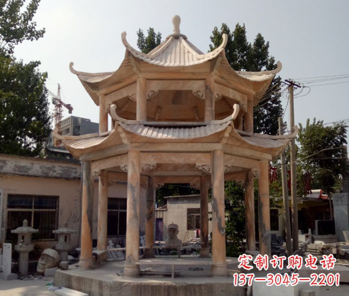 威海精美古典双层石凉亭雕塑