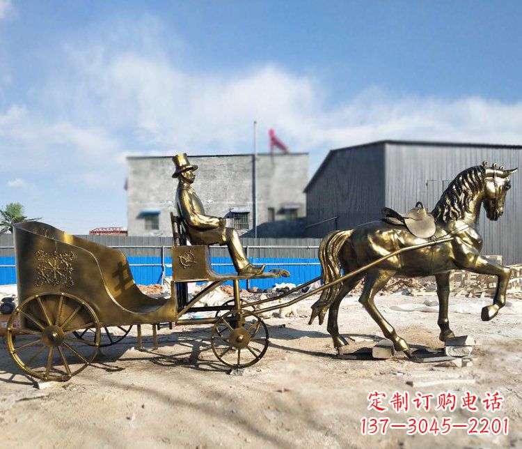 威海公园景观坐着马车的人物铜雕