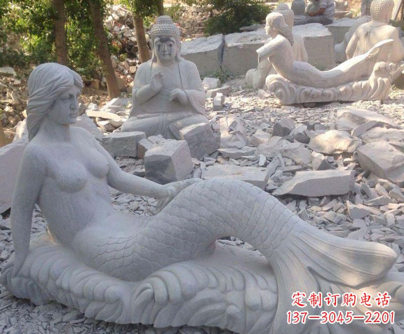 威海艺术精美美人鱼石雕