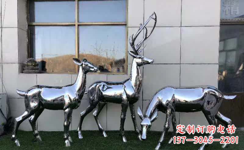 威海华丽风格镜面不锈钢动物鹿雕塑