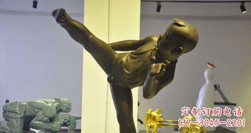 威海领雕塑男孩练功夫铜雕