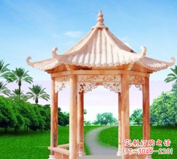 威海艺术精美的六角凉亭石雕