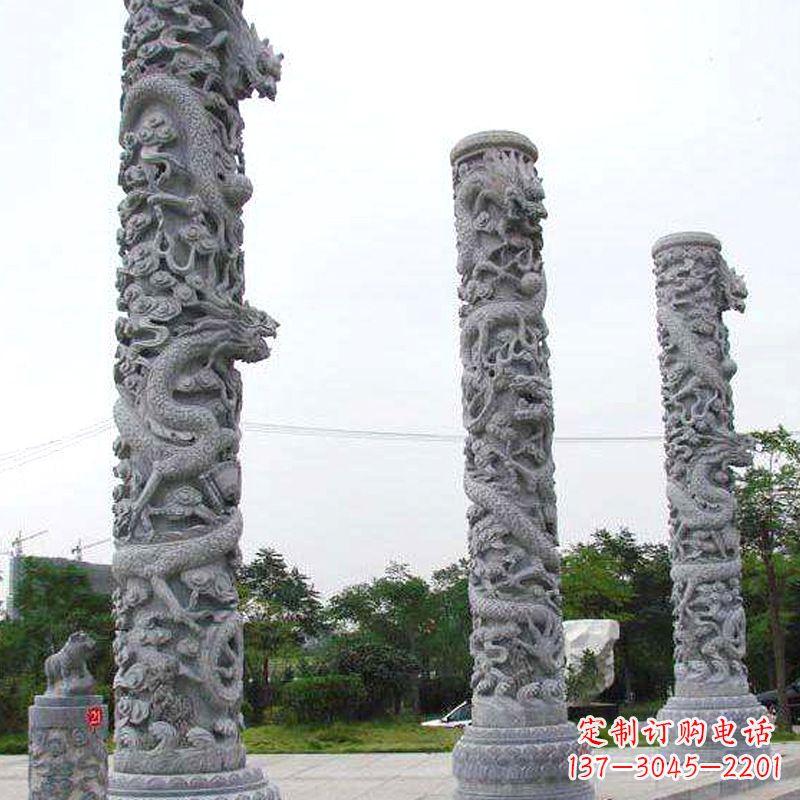 威海精美的公园景观龙柱雕塑